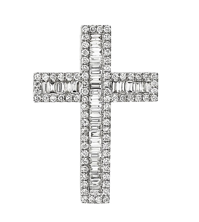 Pendant white gold cross and baguette diamonds art. 37574PW