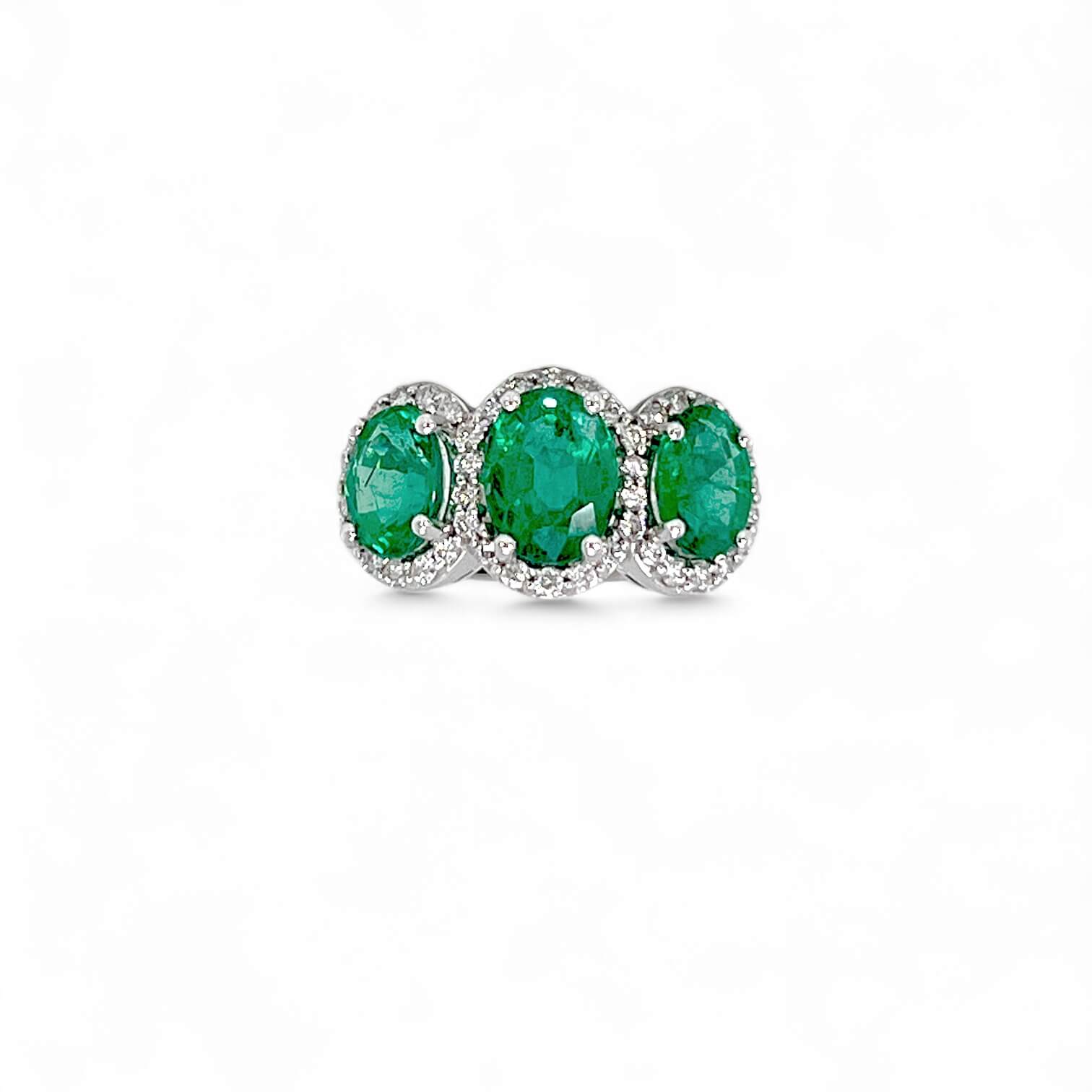 Trilogy ring of emeralds, gold and diamonds Belle Epoque Art. AN2838