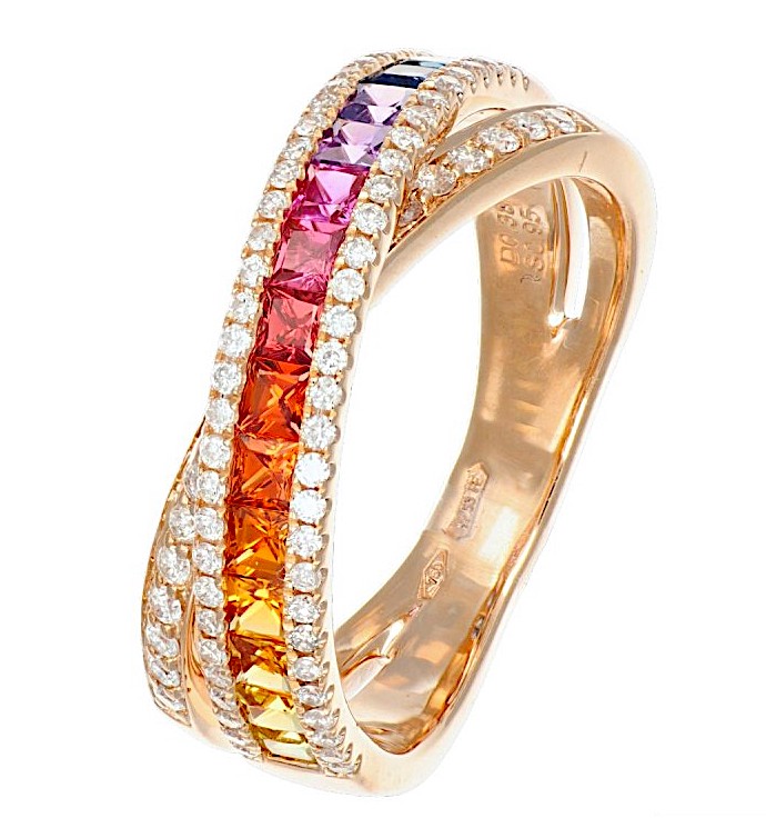 Anello Rainbow zaffiri e diamanti art. R03989RB11-A