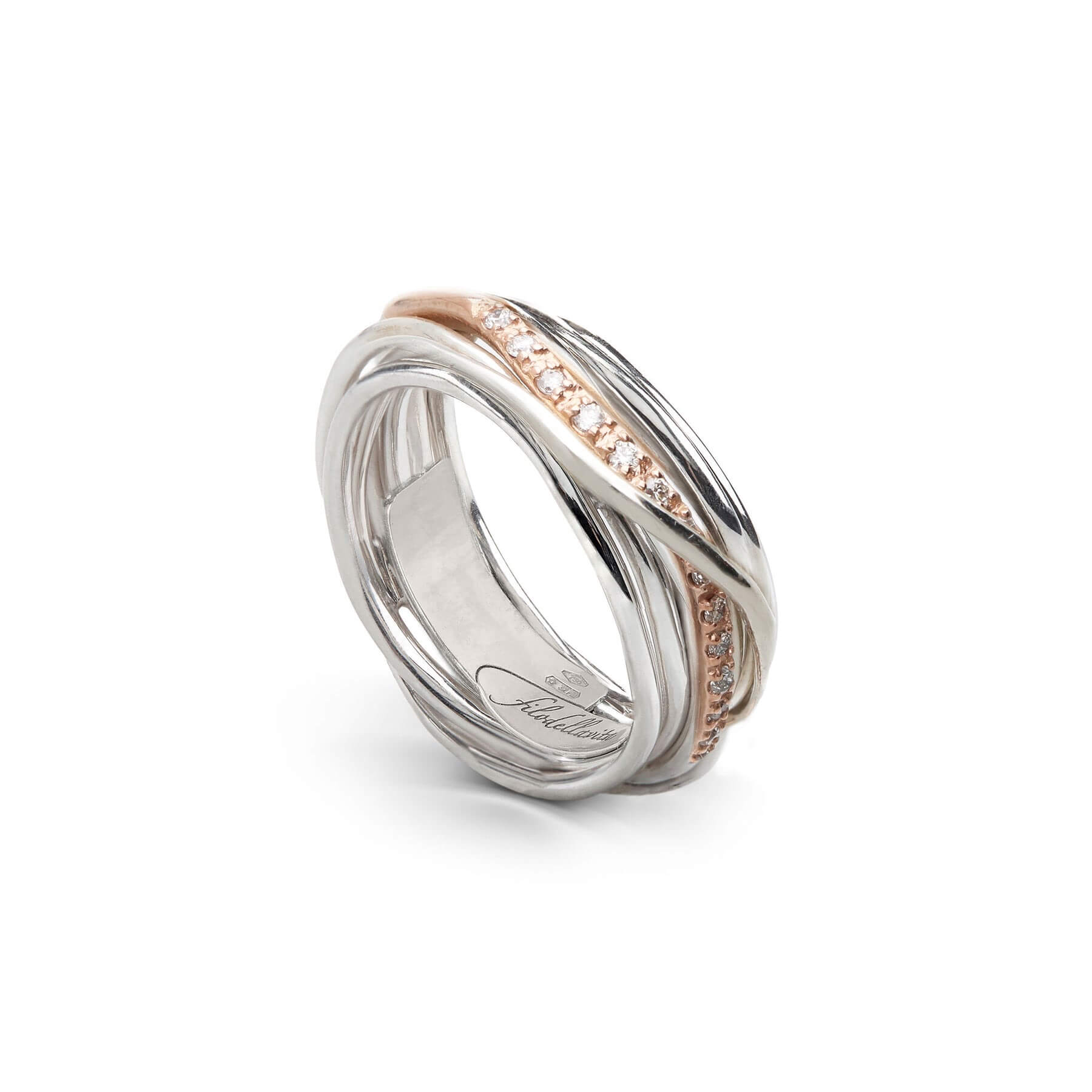 Filodellavita Classic 7 Fili in Argento 925, riviere in Oro Rosa 9kt e 16 Diamanti BROWN ART. AN327ARBR