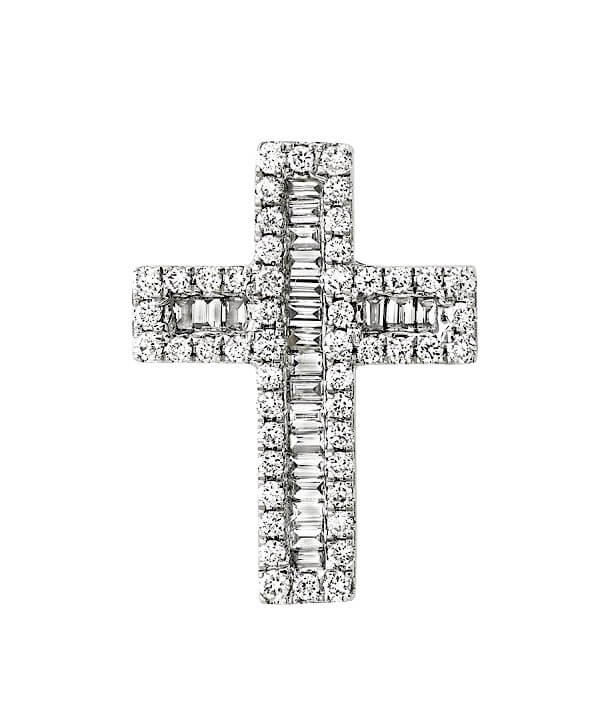 Pendente croce oro bianco e diamanti baguette art. B-13447PW