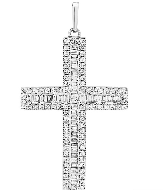 Pendente croce oro bianco e diamanti baguette art. GF33284PL